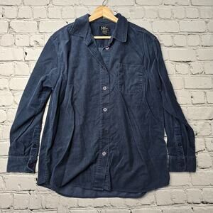 Vintage 90s NY Jeans 100% Cotton Corduroy Blue Long Sleeve Button Up Blouse L
